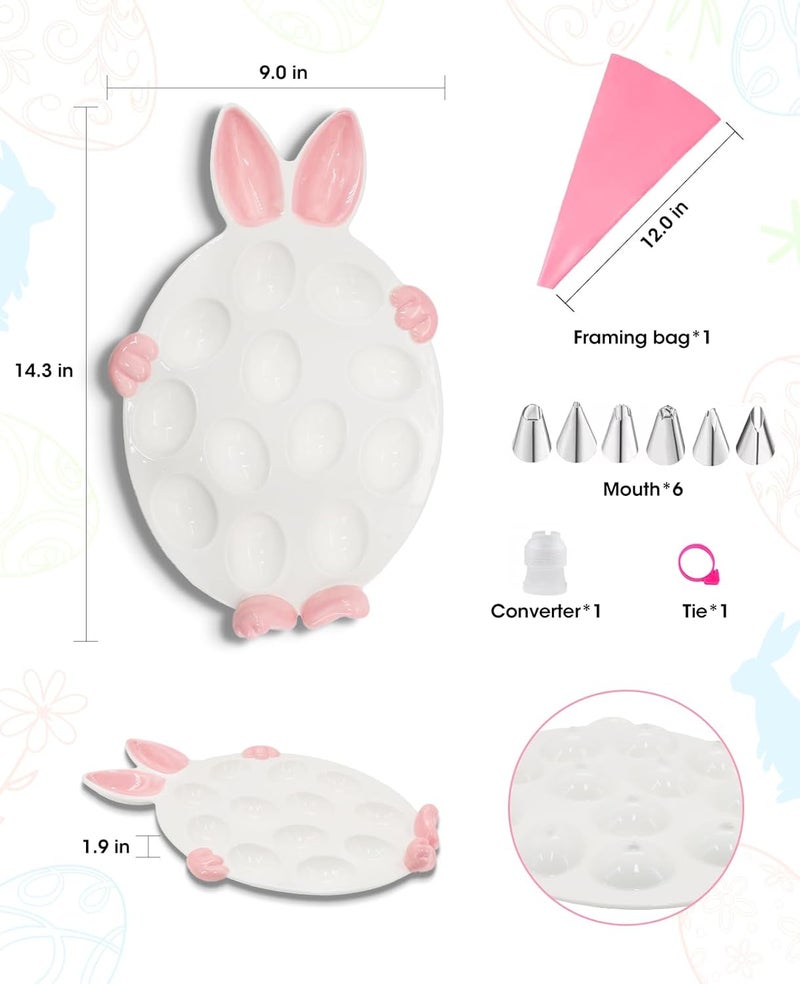 AceList Ceramic Deviled Egg Platter with 12 Slots, Cute Thanksgiving Serving Tray for Appetizers, Holiday Table Decor, Includes Piping Tools for Easy Filling - Image 2